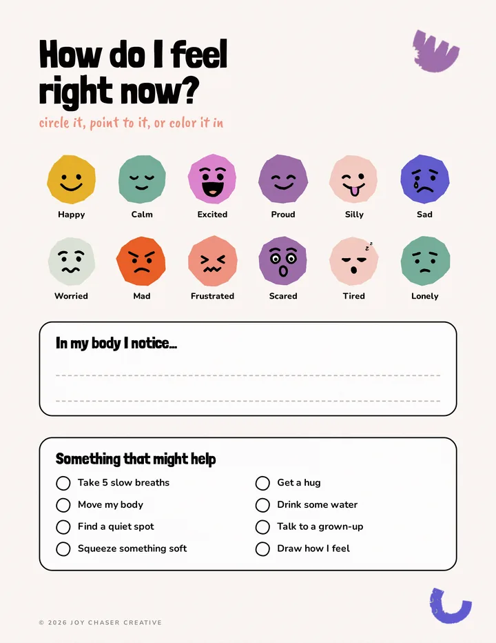 How Do I Feel Right Now? Check-In Sheet printable page
